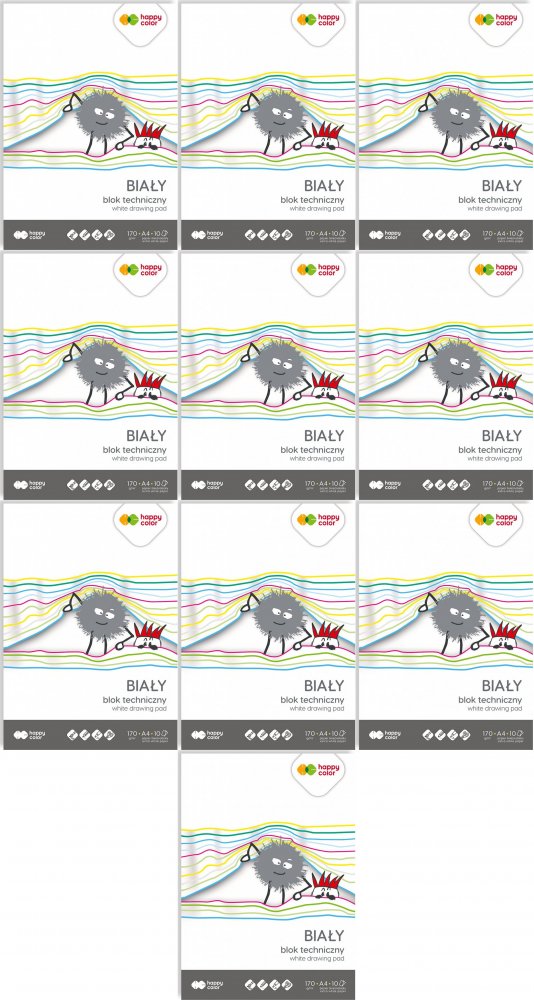 10x Blok techniczny Happy Color, A4, 10 kartek, biały