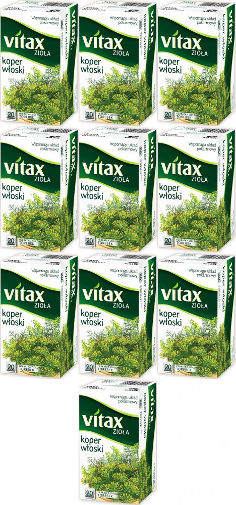 10x Herbata ziołowa w torebkach Vitax Zioła, koper włoski, 20 sztuk x 1.5g