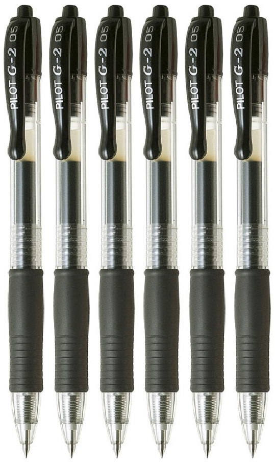 6x Długopis żelowy automatyczny Pilot, G2, 0.5mm, czarny