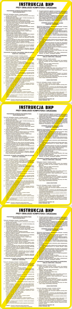 3x Tabliczka informacyjna Instrukcja BHP na stanowisku pracy z komputerem i drukarką Anro, 25x35cm