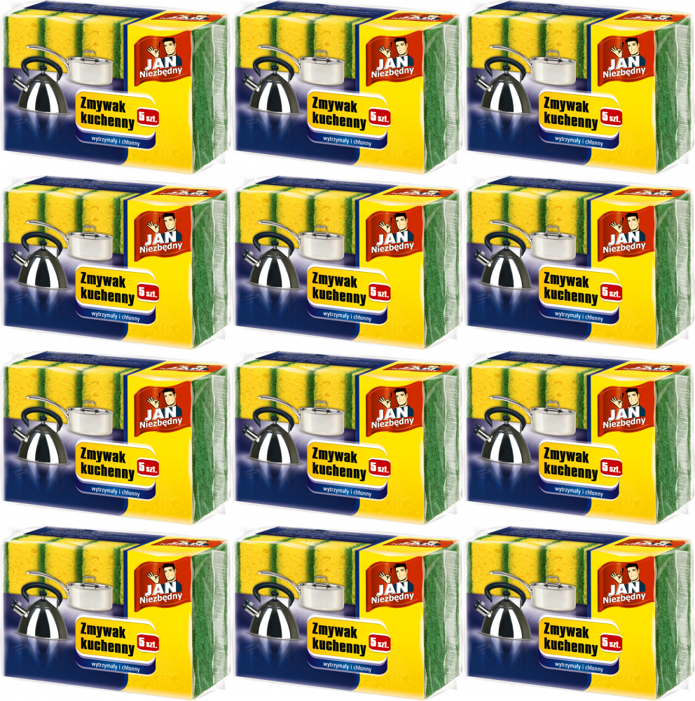 12x Zmywak kuchenny Jan Niezbędny, 10x5x3cm, 5 sztuk, żółty