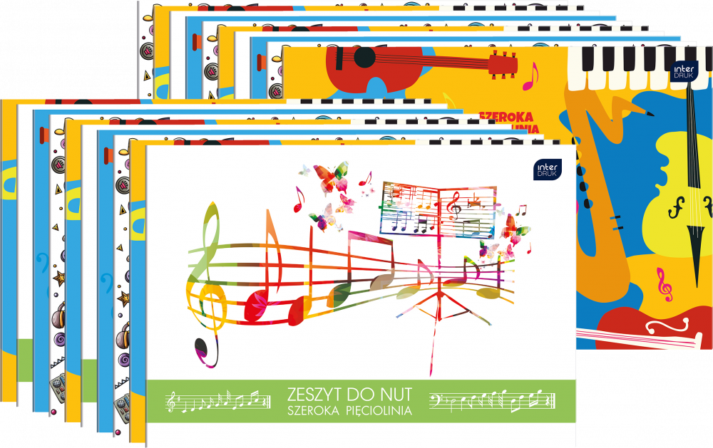 20x Zeszyt do nut w szerokie linie Interdruk, B5, 16 kartek, mix wzorów