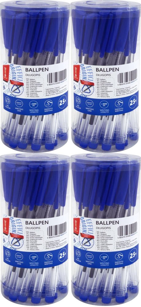 4x Długopis biurowy MemoBe, 1mm, 25 sztuk, niebieski