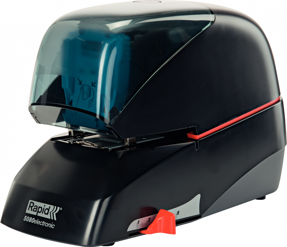 Zszywacz elektryczny Rapid Supreme 5080e, do 80 kartek, czarno-czerwony