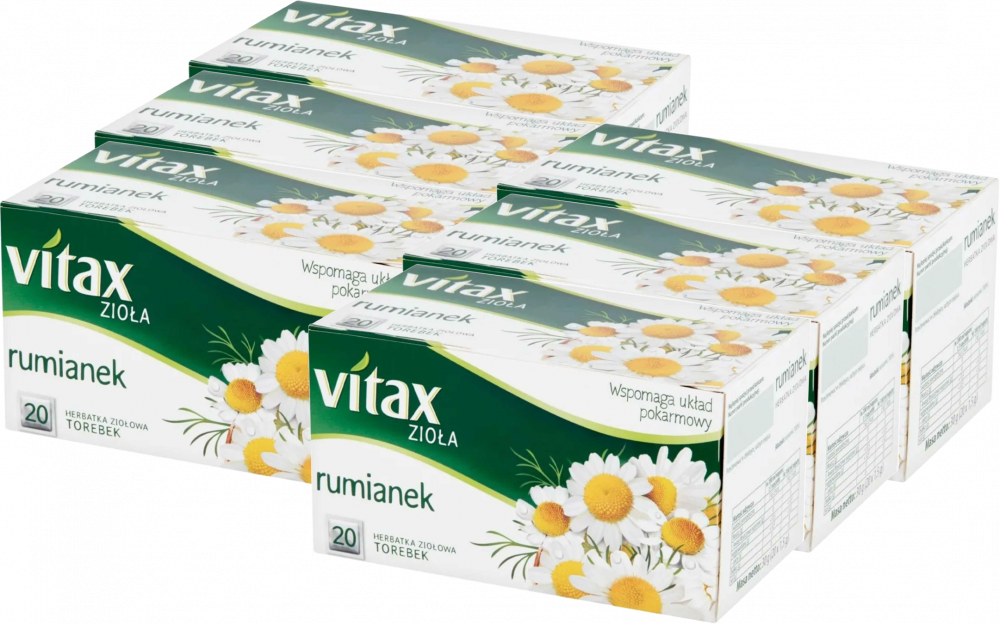 6x Herbata ziołowa w torebkach Vitax, rumianek, 20 sztuk x 1.5g