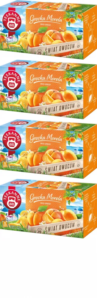 4x Herbata owocowa w kopertach Teekanne Świat owoców, Grecka Morela/Greek Apricot, 20 sztuk x 2.25g