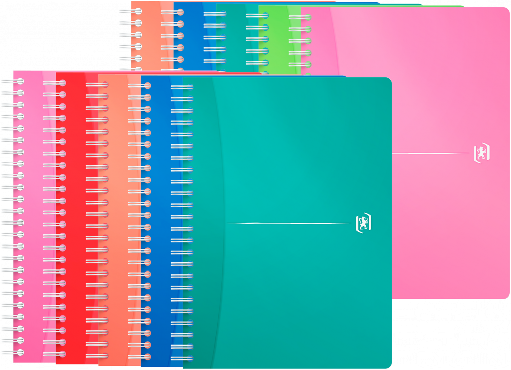 10x Kołonotatnik Oxford My Colours, A5, w kratkę, 90 kartek, okładka PP, mix kolorów