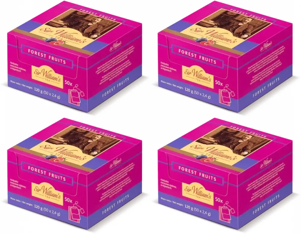 4x Herbata owocowa w kopertach Sir William’s Forest Fruits, owoce leśne, 50 sztuk x 2.4g