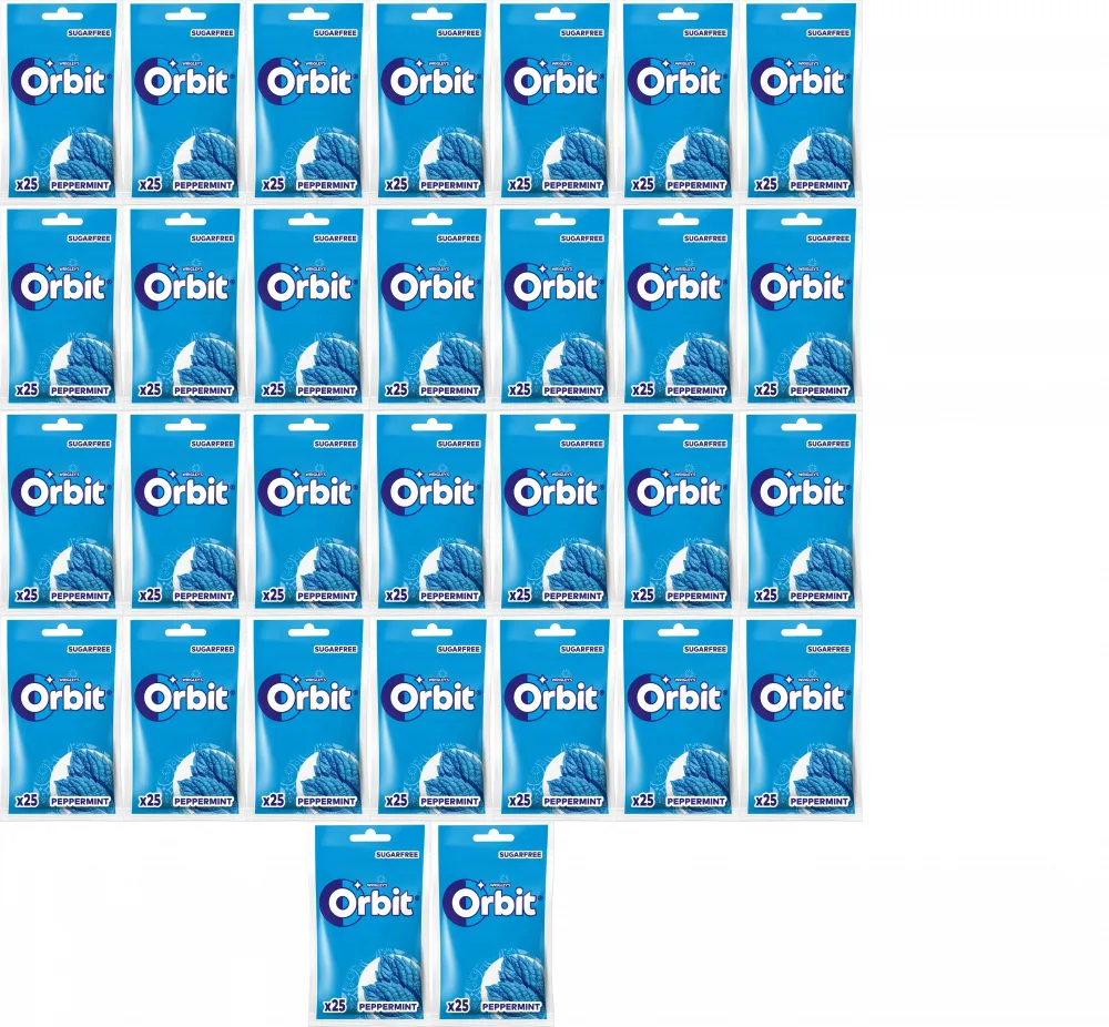 44x Guma do żucia bez cukru Orbit Peppermint, miętowy, torebka, 25 drażetek