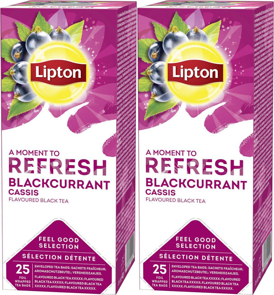 2x Herbata czarna smakowa w kopertach Lipton Classic Blackcurrant, czarna porzeczka, 25 sztuk x 1.6g
