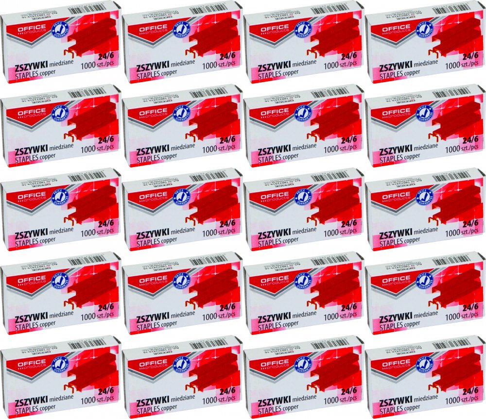 20x Zszywki Office Products, 24/6, 1000 sztuk, miedziany