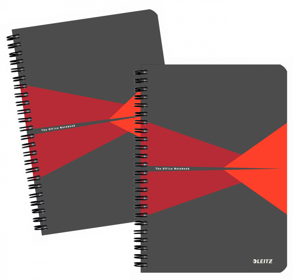 2x Kołonotatnik Leitz Office Card A5, w kratkę, 90 kartek, okładka kartonowa, szaro-czerwony