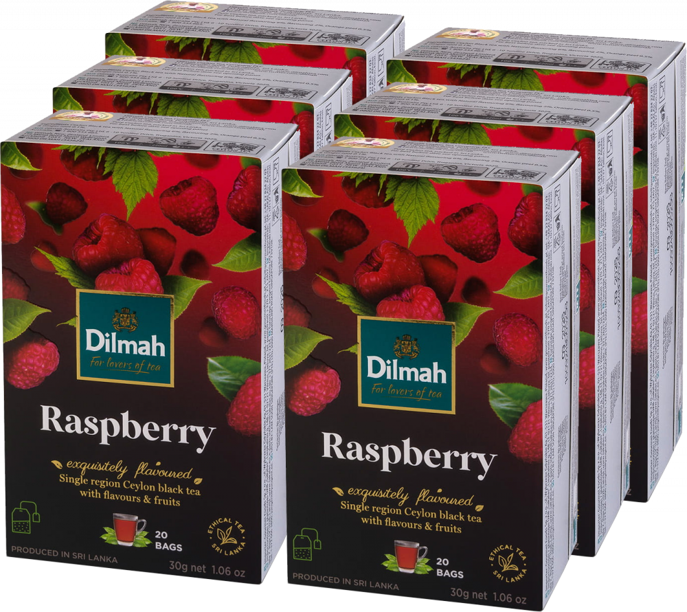 6x Herbata czarna aromatyzowana w torebkach Dilmah, malina, 20 sztuk x 1.5g