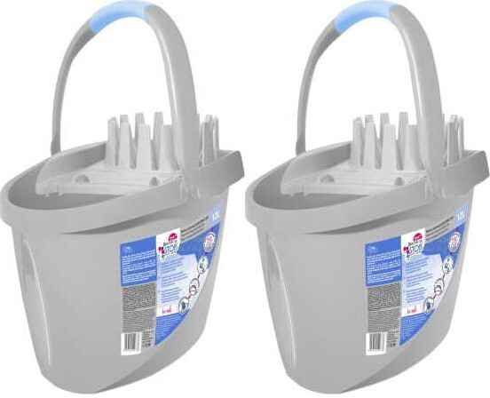 2x Wiadro z wyciskarką York Bacteria Stop, 12l, szary