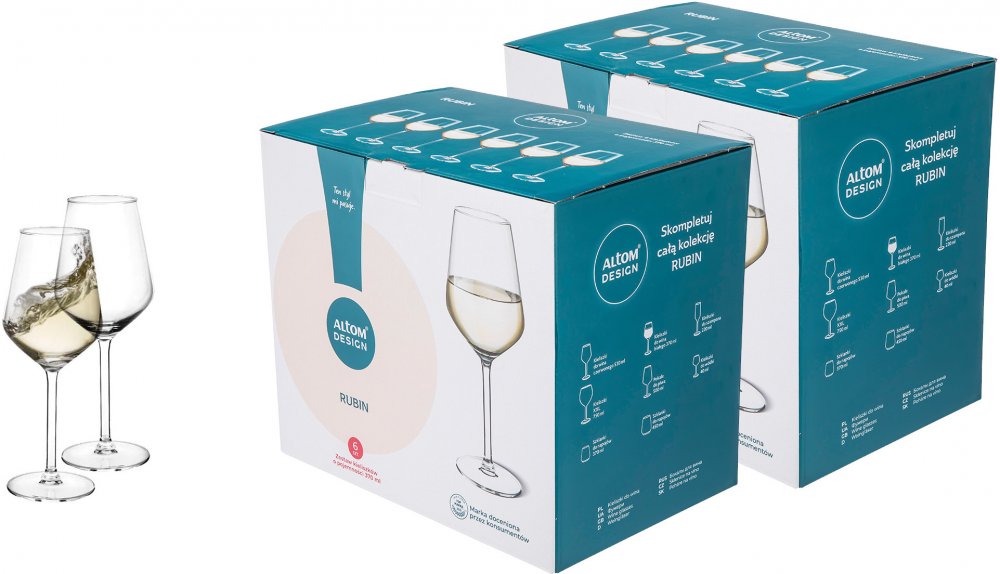 2x Kieliszki do białego wina Altom Design Rubin, 370ml, szkło, komplet 6 sztuk, przezroczysty
