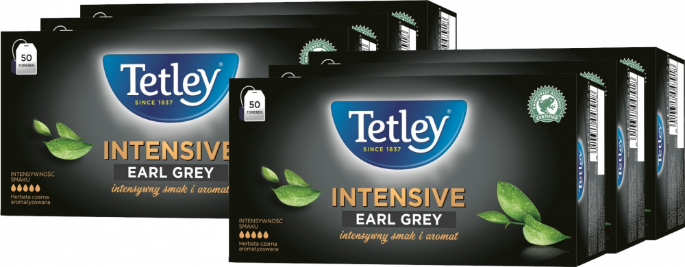 6x Herbata Earl Grey w torebkach Tetley Intensive, 50 sztuk x 2g