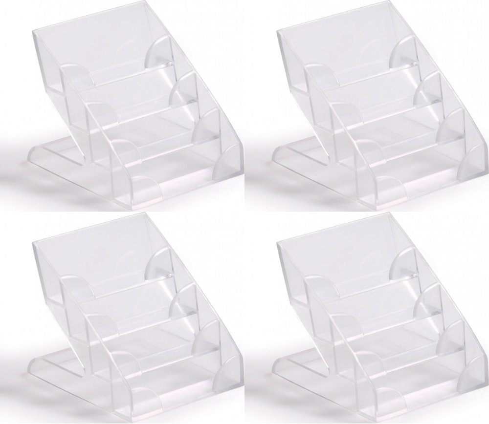 4x Stojak na wizytówki Durable, na 240 wizytówek, 4 przegródki, transparentny