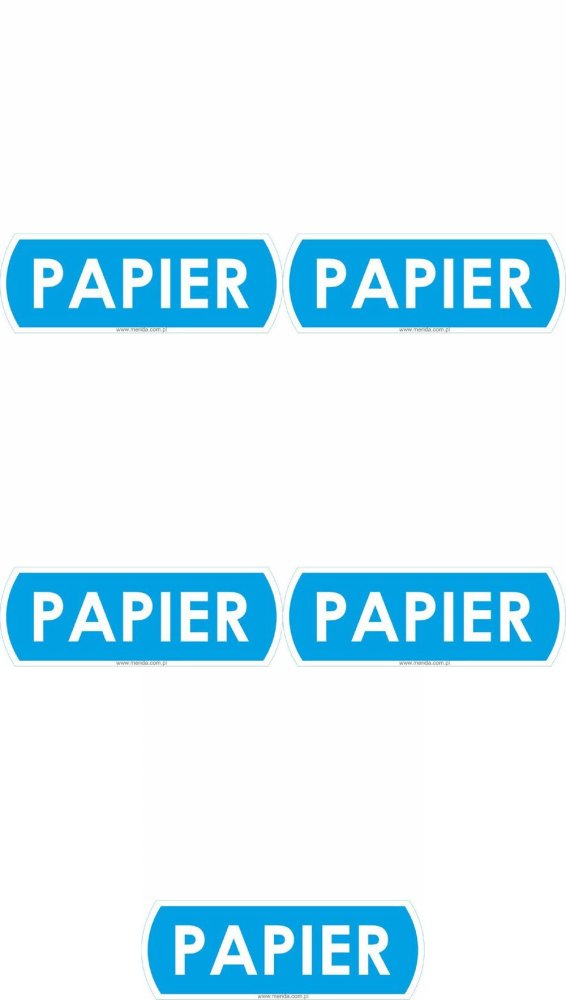 5x Etykieta (naklejka) na kosz do segregacji Merida DX673, "papier", 10x3.5cm, niebieski, 1 sztuka