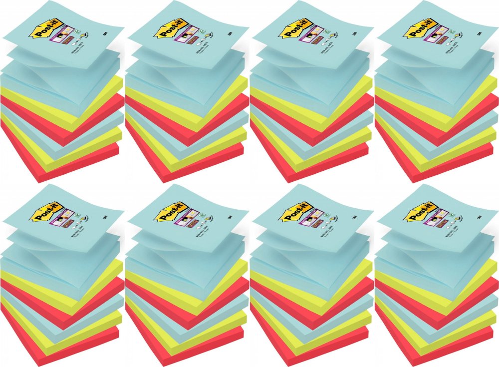 8x Karteczki samoprzylepne Post-it Super Sticky Z-Notes Miami, 76x76mm, 6x90 karteczek, mix kolorów