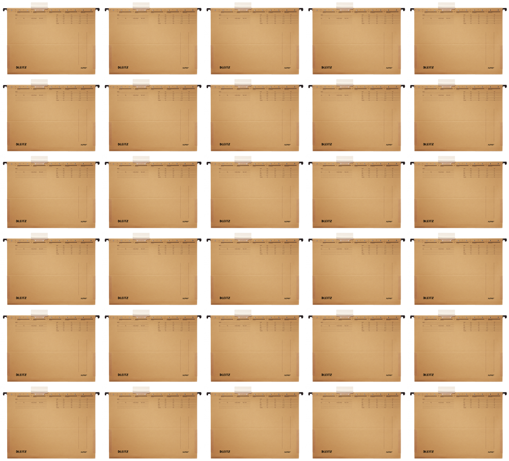 100x Teczka zawieszkowa kartonowa z rozciągliwymi bokami Leitz Alpha, A4, 348x260mm, 275g/m2, brązowy