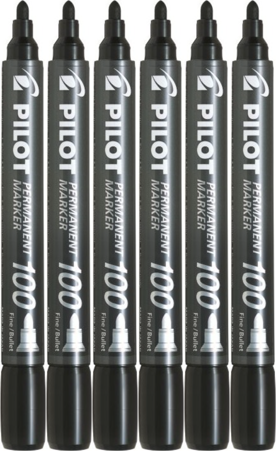 6x Marker permanentny Pilot, SCA 100, okrągła, 4.5mm, czarny