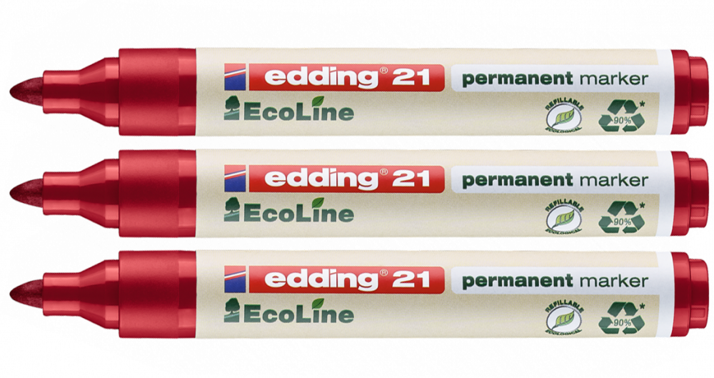 3x Marker permanentny edding 21 EcoLine, okrągła, 1.5-3mm, czerwony