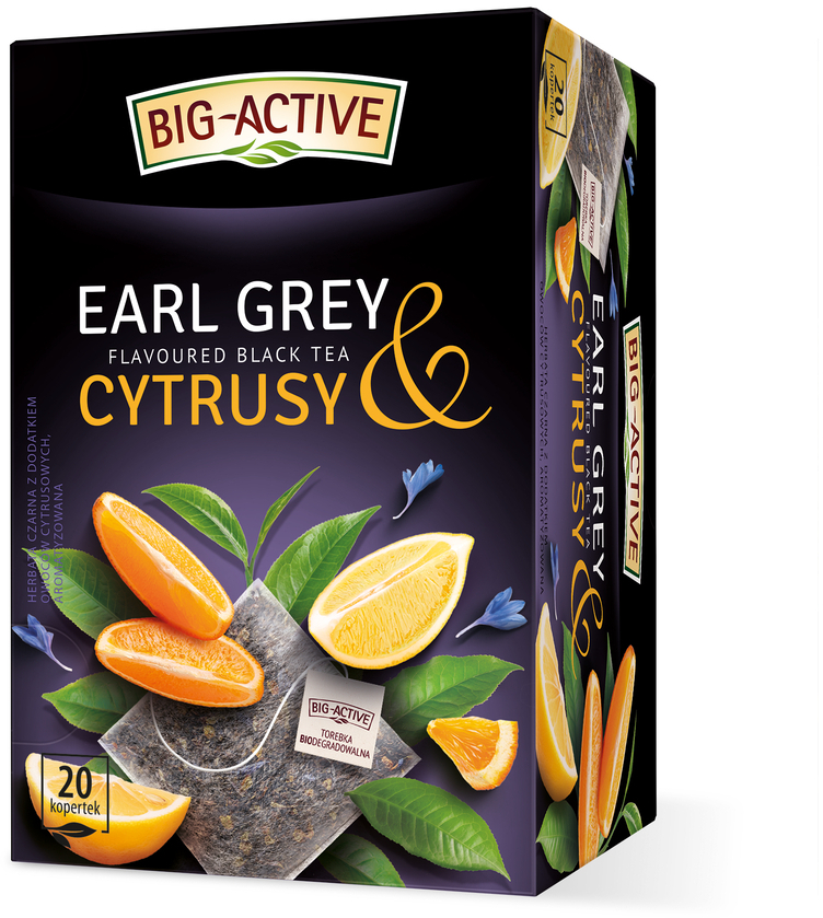 Herbata Earl Grey & Cytrusy w kopertach Big-Active, 20 sztuk x 2g