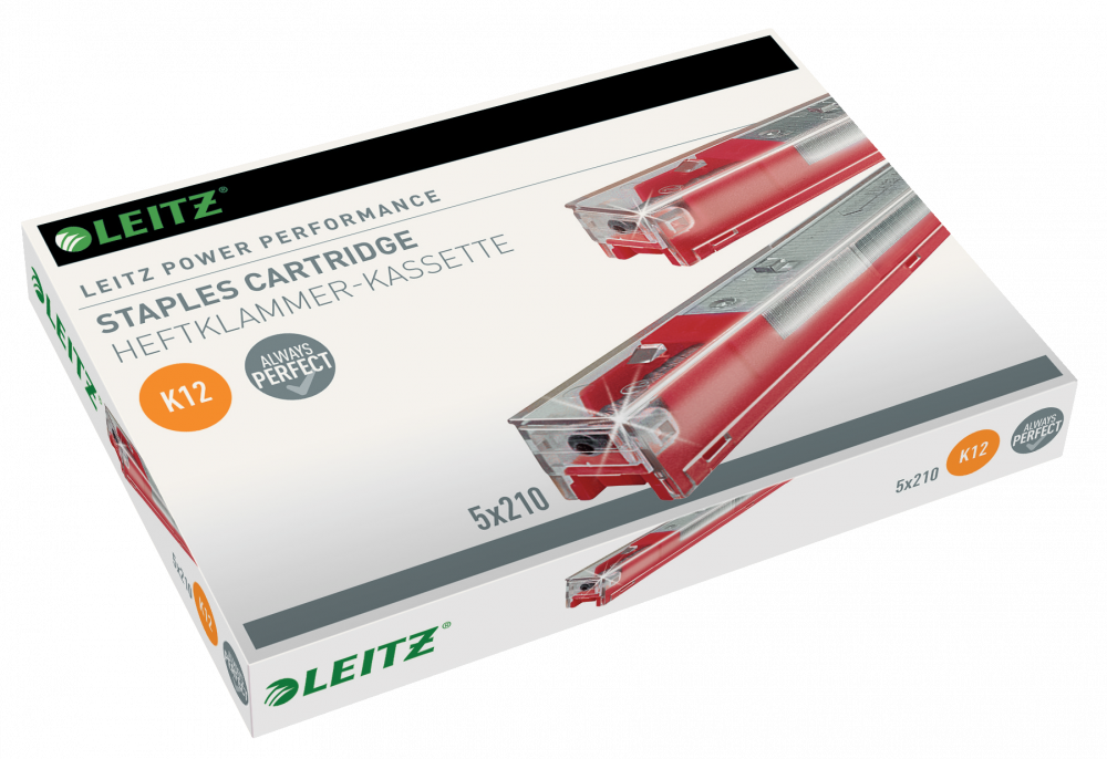 Zszywki w kasetce Leitz Power Performance K12, 26/12, 5 kaset x 210 sztuk, srebrny