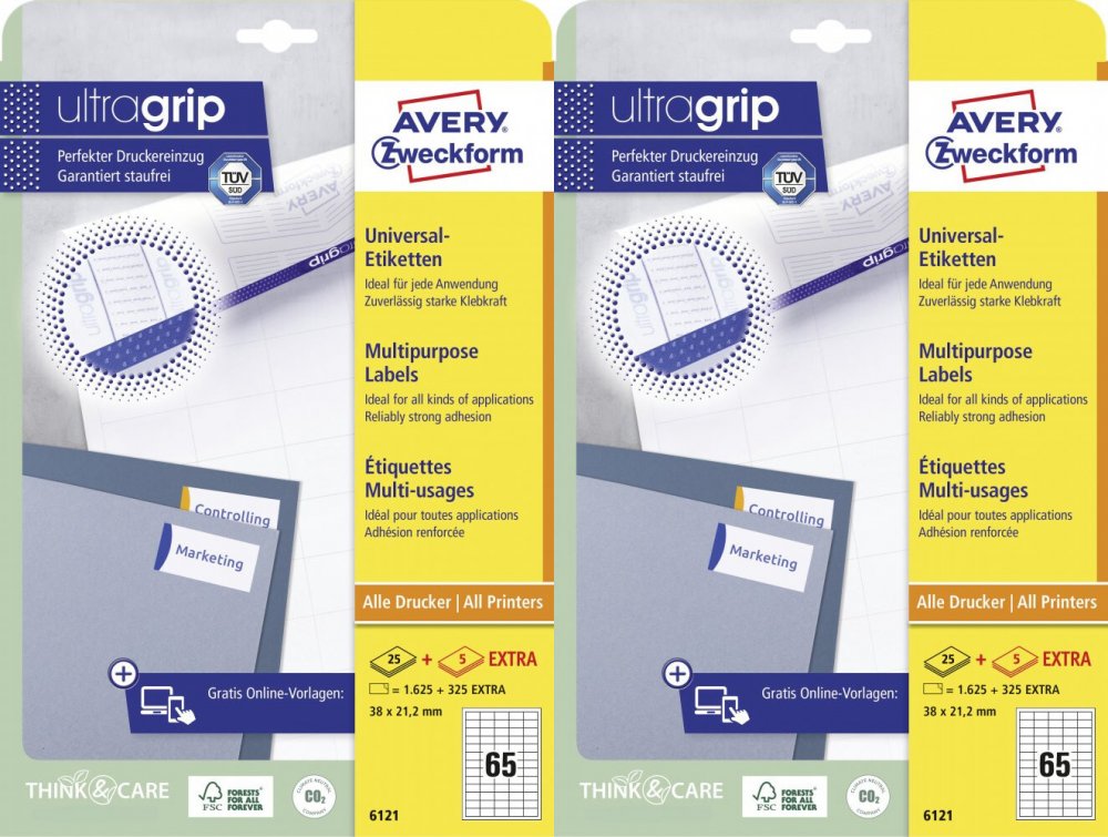 2x Etykiety samoprzylepne Avery Zweckform, 38x21,2mm, 25 arkuszy + 5 gratis, biały