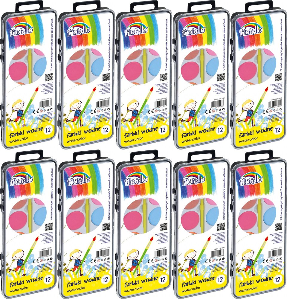 10x Farby akwarelowe wodne Fiorello, 12 sztuk, mix kolorów