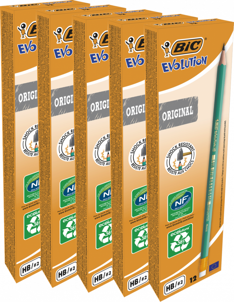 60x Ołówek BIC Evolution Original 655, HB, z gumką, zielony