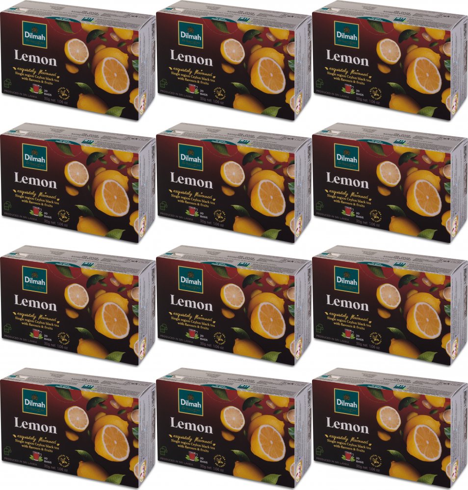 12x Herbata czarna aromatyzowana w torebkach Dilmah, cytryna, 20 sztuk x 1.5g