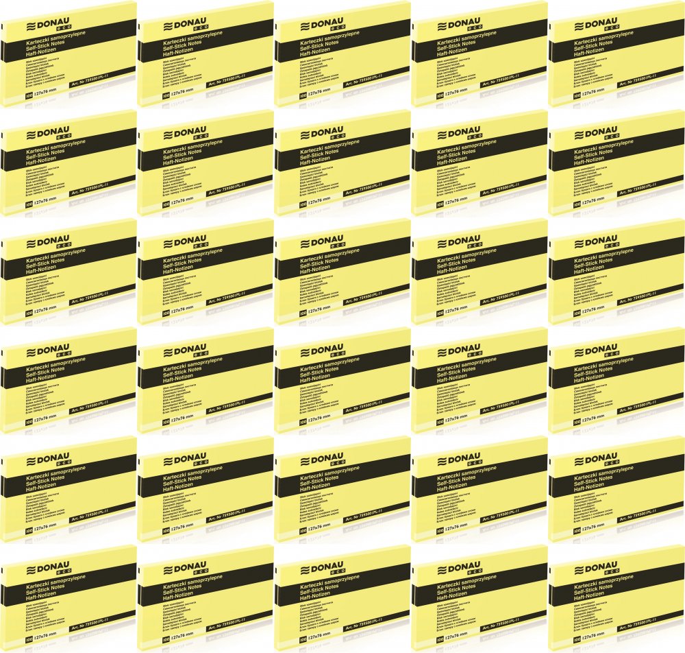 48x Karteczki samoprzylepne Donau Eco, 127x76mm, 100 karteczek, jasnożółty