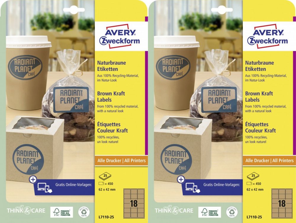 2x Etykiety na produkty Avery Zweckform, 62x42mm, 25 arkuszy, brązowy
