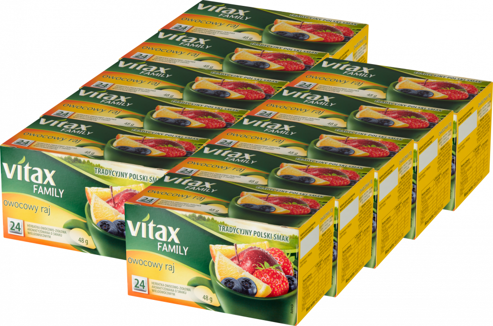 10x Herbata owocowa w torebkach Vitax Family, owocowy raj, 24 sztuki x 2g