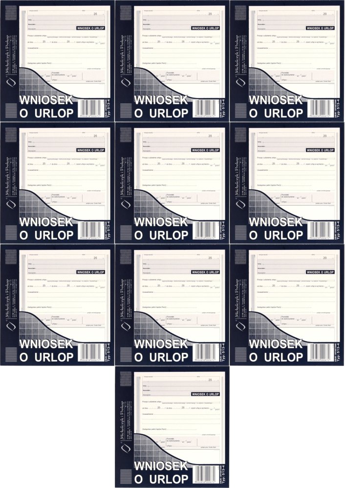 10x Druk akcydensowy Wniosek o urlop MiP 513-4, 2/3 A5, offsetowy, 40k