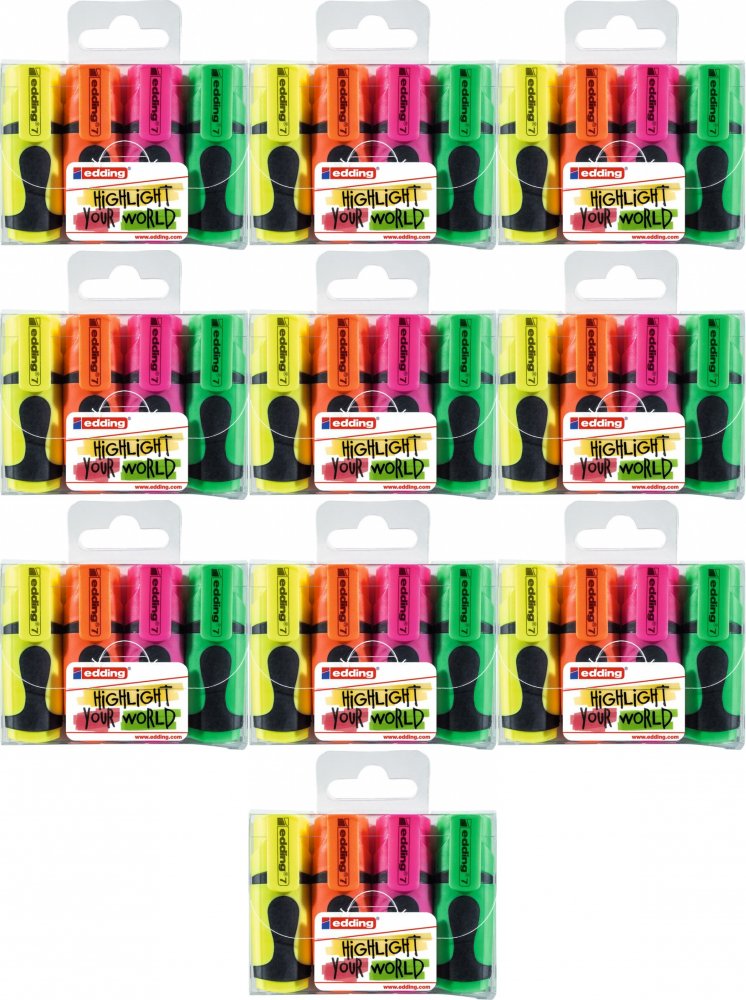 10x Zakreślacz edding 7 mini, 1-3mm, 4 sztuki, mix kolorów neonowych