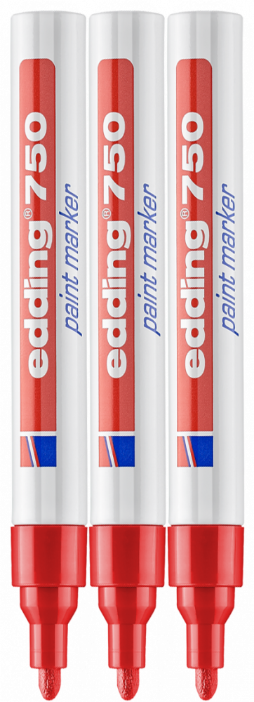 3x Marker olejowy edding 750, okrągła, 4mm czerwony