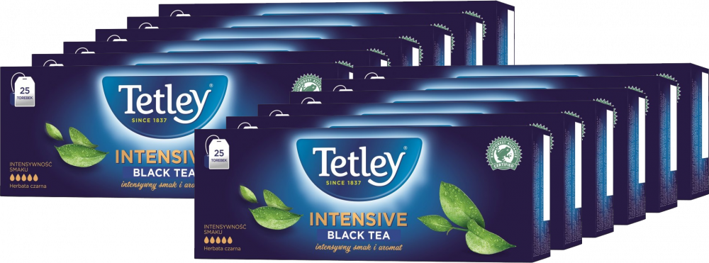 12x Herbata czarna w torebkach Tetley Intensive Black, 25 sztuk x 2g