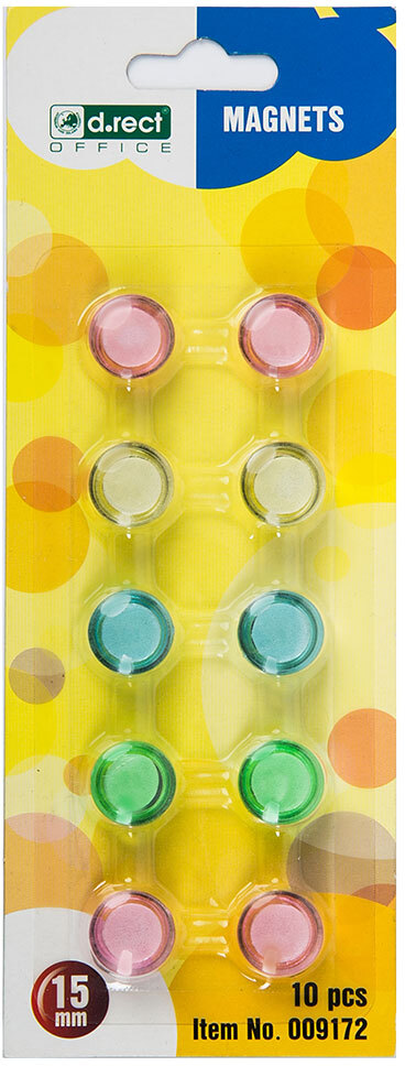 Magnesy D.Rect, 15mm, 10 sztuk, mix kolorów