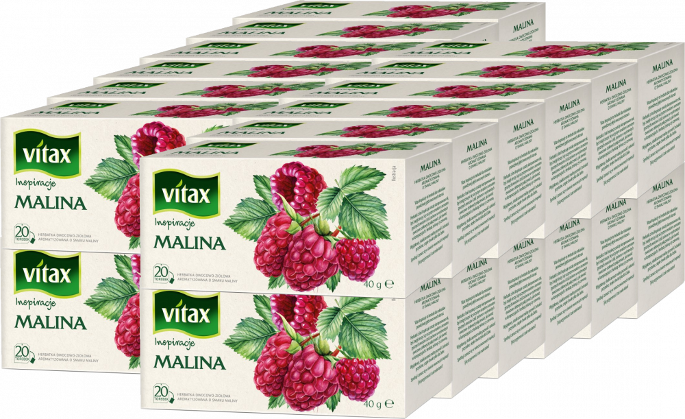 24x Herbata owocowa w torebkach Vitax Inspirations, malina, 20 sztuk x 2g