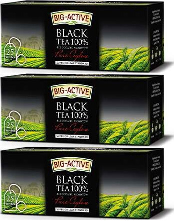 3x Herbata czarna w torebkach Big-Active Pure Ceylon Black, 25 sztuk x 1.5g