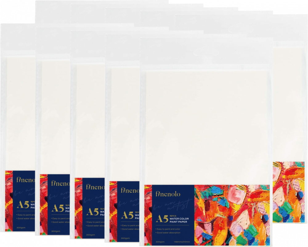10x Papier akwarelowy Deli Finenolo, A5, 300g/m2, 16 kartek, biały