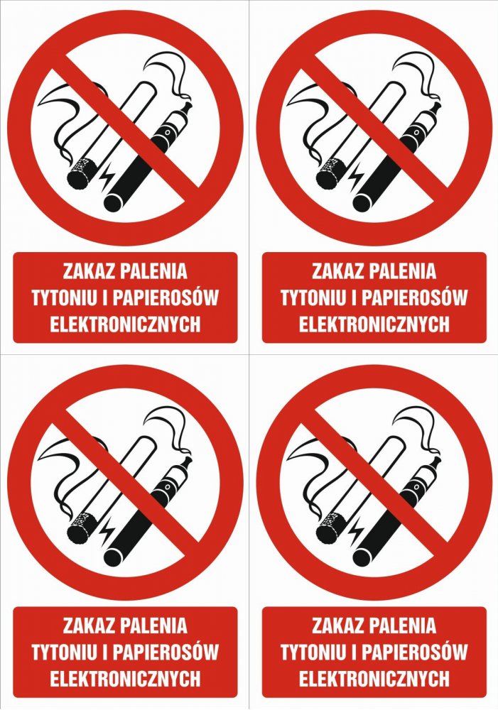 4x Znak "Zakaz palenia tytoniu i papierosów elektronicznych" Sign Project, folia samoprzylepna, 148x105mm