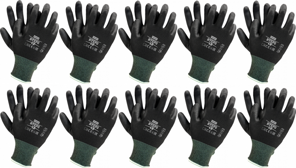 10x Rękawice robocze Reis Rtepo BB, powlekane, rozmiar 8, czarny