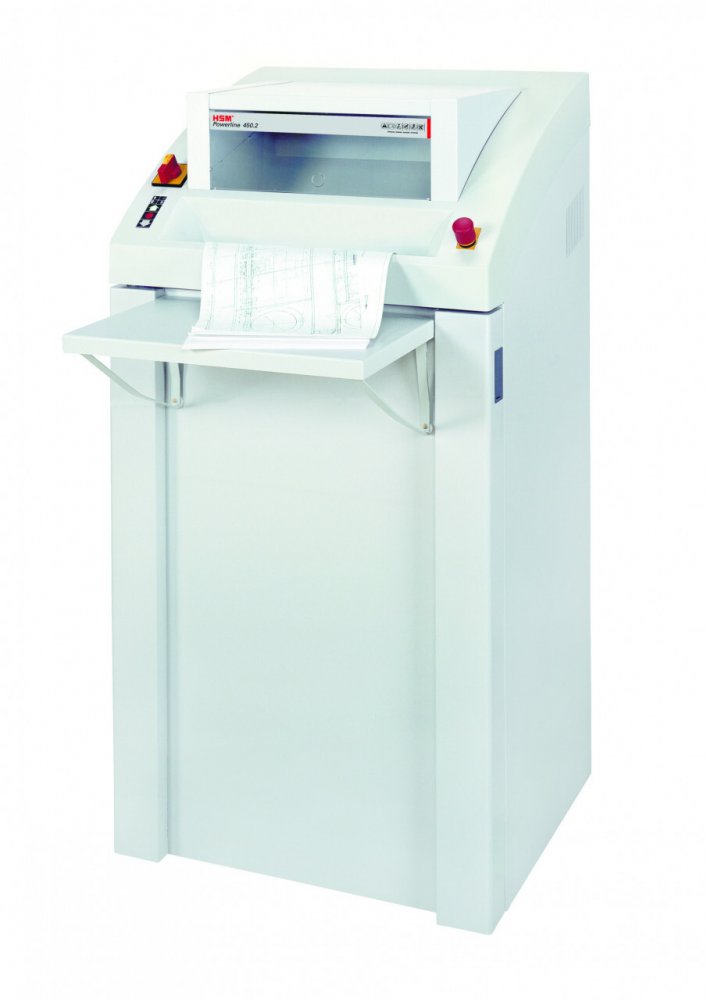 Niszczarka HSM Powerline 450.2, ścinek 2x15mm, 32 kartki, E-4/F-2/O-4/P-5/T-5 DIN, biały