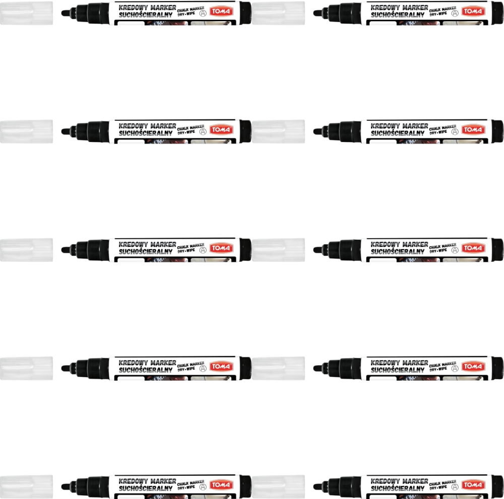 10x Marker kredowy suchościeralny Toma TO-296, okrągła, 4.5 mm, czarny