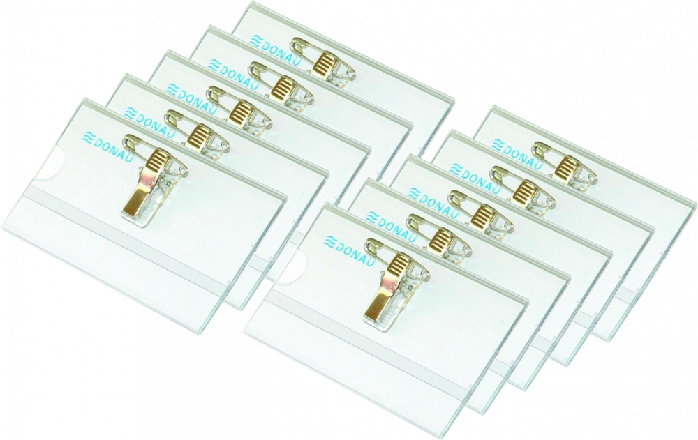 10x Identyfikator Donau, z klipsem i agrafką, 57x90 mm, przezroczysty