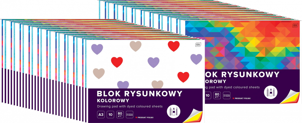60x Blok rysunkowy Interdruk, A3, 10 kartek, kolorowy, mix wzorów