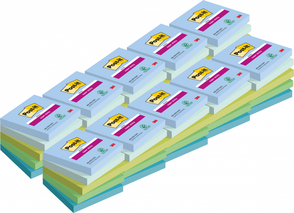 10x Karteczki samoprzylepne Post-it Super Sticky Oasis, 76x76mm, 5x90 karteczek, mix kolorów